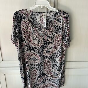 Sew In Love Gray and Pink Leopard Paisley Top